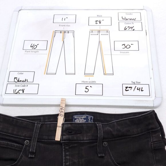 Abercrombie & Fitch Simone Hight Rise Button Denim Jeans Womens Size 27/4L Black - Picture 8 of 8